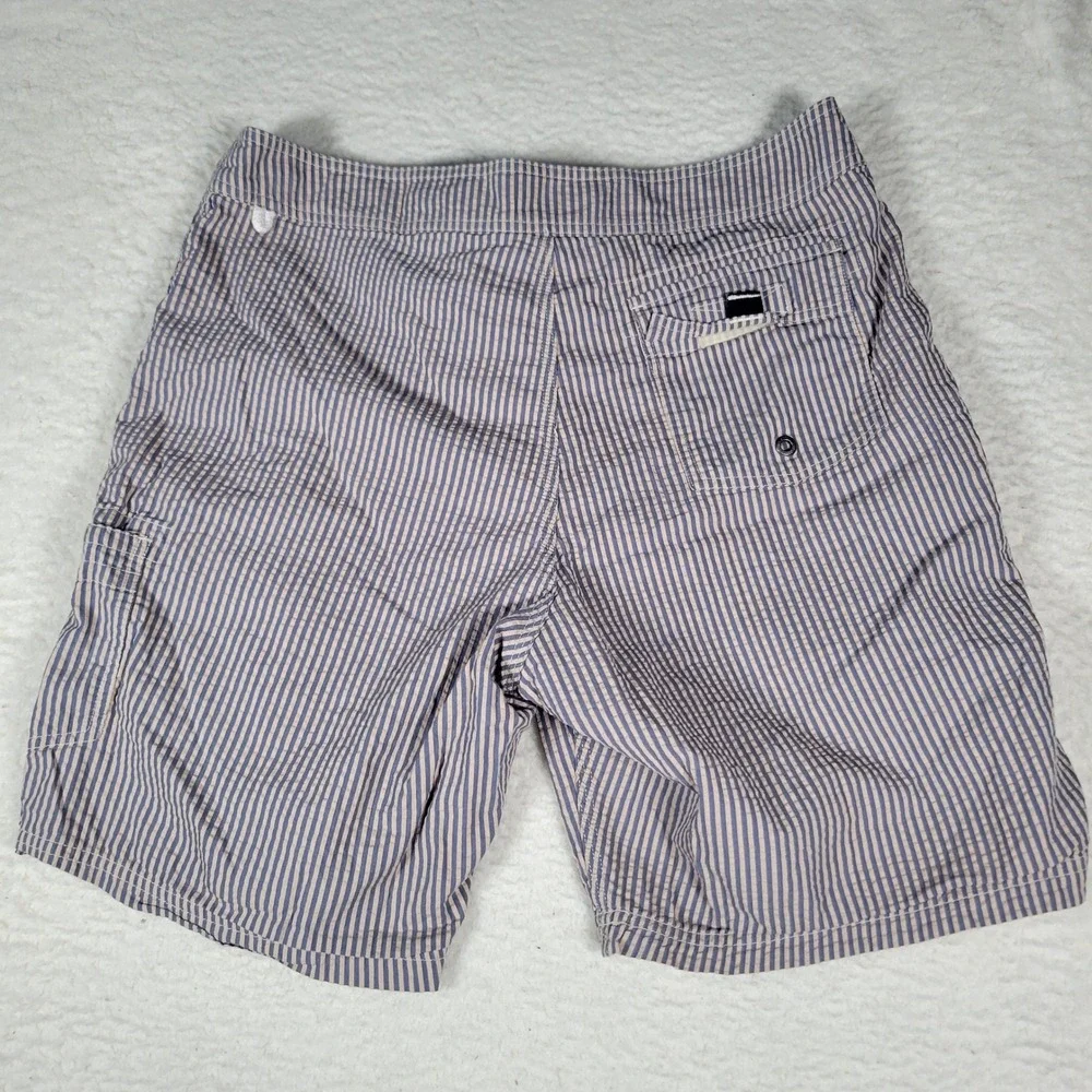 J.Crew Board Shorts Mens‎ Size 35 Blue Striped Seersucker Mesh Lined Swim Trunks